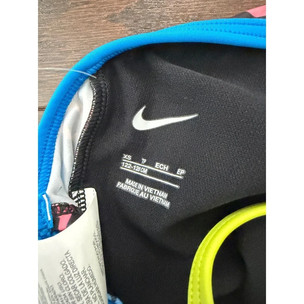 Nike Girls One Piece Swimsuit Neon Doodle Print Crossback Black NESSC715-001 XS